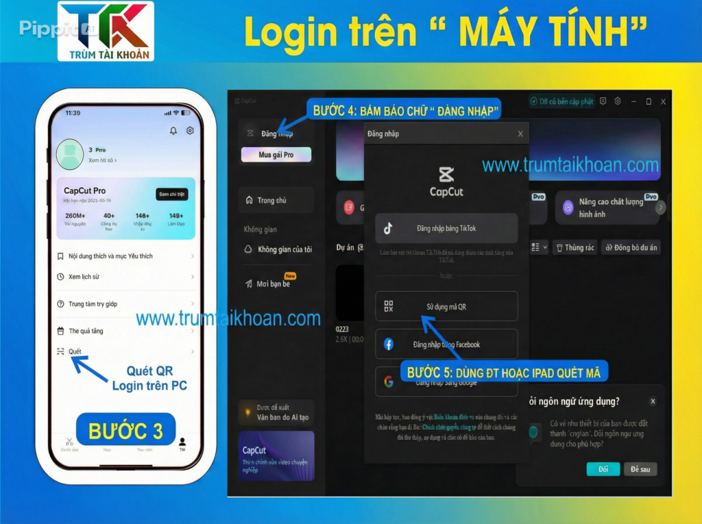 Hướng dẫn đăng nhập tài khoản Capcut Pro