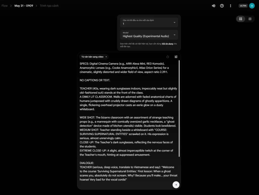 Hướng dẫn một flow tạo video với AI Veo 3